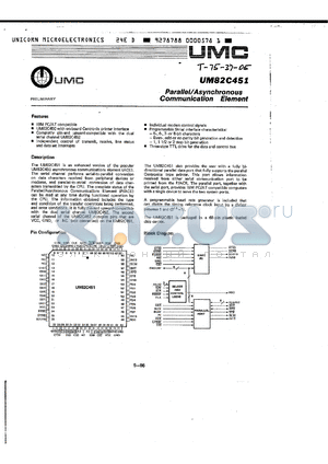 UM82C451 datasheet - PARALLEL/ASYNCHRONOUS COMMUNICATION ELEMENT