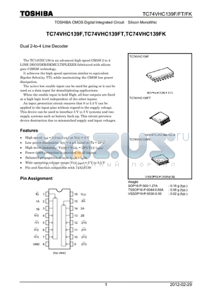 TC74VHC139FT_12 datasheet - Dual 2-to-4 Line Decoder