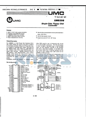 UM8398 datasheet - SINGLE-CHIP FLOOPY DISK CONTROLLER