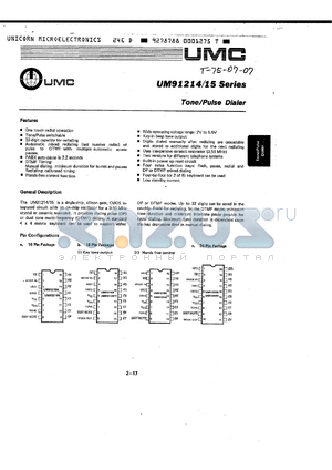 UM91214A datasheet - Tone / Pulse Dialer