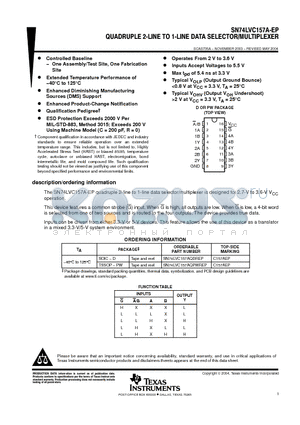 SN74LVC157AQDREP datasheet - QUADRUPLE 2-LINE TO 1-LINE DATA SELECTOR/MULTIPLEXER