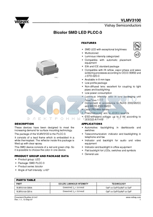 VLMV3100-GS08 datasheet - Bicolor SMD LED PLCC-3