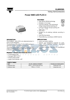 VLMW3201-GS08 datasheet - Power SMD LED PLCC-4