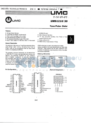 UM91210 datasheet - TONE/PULSE DIALER