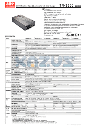 TN-3000-224 datasheet - 3000W True Sine Wave DC-AC Inverter with Solar Charger