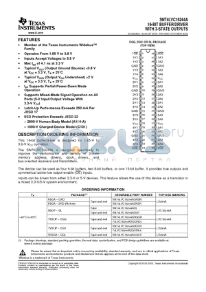 SN74LVC16244A datasheet - 16-BIT BUFFER/DRIVER WITH 3-STATE OUTPUTS