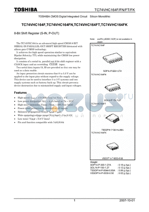 TC74VHC164FN datasheet - 8-Bit Shift Register (S-IN, P-OUT)