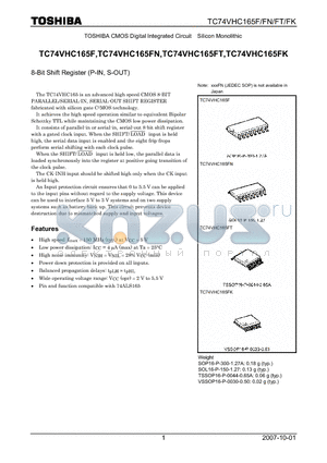 TC74VHC165FT datasheet - 8-Bit Shift Register (P-IN, S-OUT)