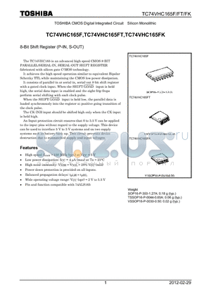 TC74VHC165F_12 datasheet - 8-Bit Shift Register (P-IN, S-OUT)