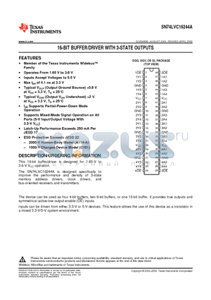 SN74LVC16244ADLR datasheet - 16-BIT BUFFER/DRIVER WITH 3-STATE OUTPUTS