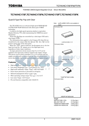 TC74VHC175FK datasheet - Quad D-Type Flip Flop with Clear