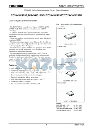 TC74VHC175FN datasheet - Quad D-Type Flip Flop with Clear