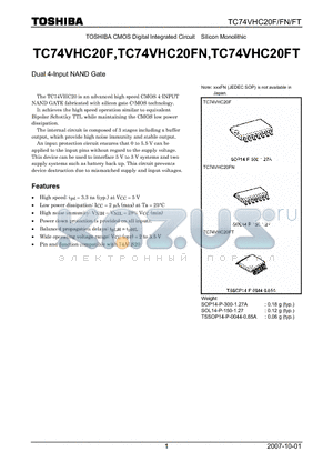 TC74VHC20FN datasheet - Dual 4-Input NAND Gate