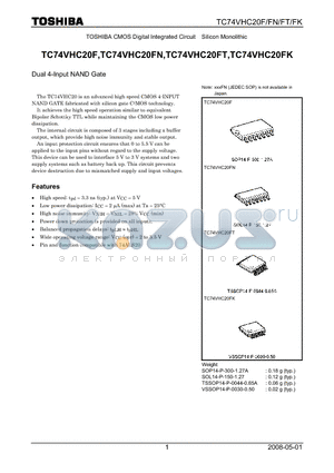 TC74VHC20FT datasheet - Dual 4-Input NAND Gate