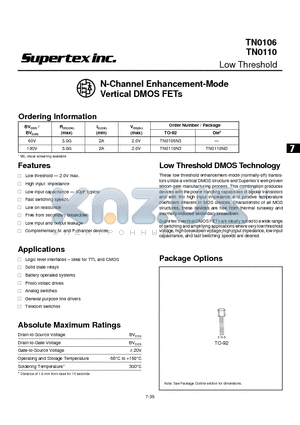 TN0110 datasheet - N-Channel Enhancement-Mode Vertical DMOS FETs