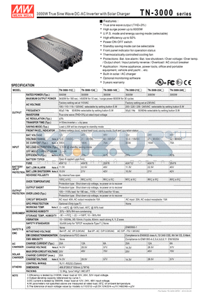 TN-3000-212 datasheet - 3000W True Sine Wave DC-AC Inverter with Solar Charger