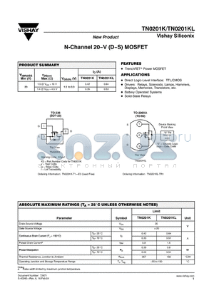 TN0201KL datasheet - N-Channel 20-V (D-S) MOSFET