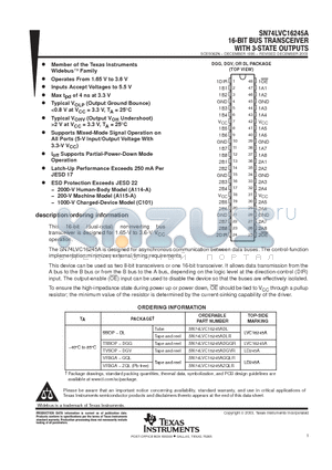 SN74LVC16245AZRDR datasheet - 16-BIT BUS TRANSCEIVER WITH 3-STATE OUTPUTS