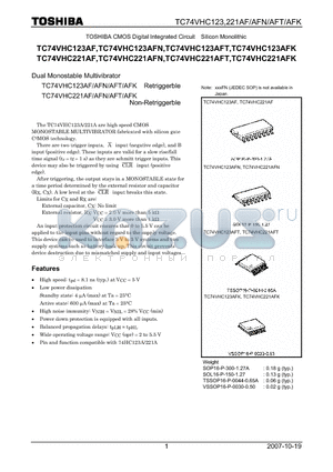 TC74VHC221AFN datasheet - Dual Monostable Multivibrator
