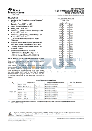 SN74LVC16373A datasheet - 16-BIT TRANSPARENT D-TYPE LATCH WITH 3-STATE OUTPUTS