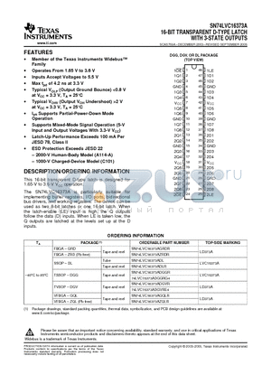 SN74LVC16373A datasheet - 16-BIT TRANSPARENT D-TYPE LATCH WITH 3-STATE OUTPUTS