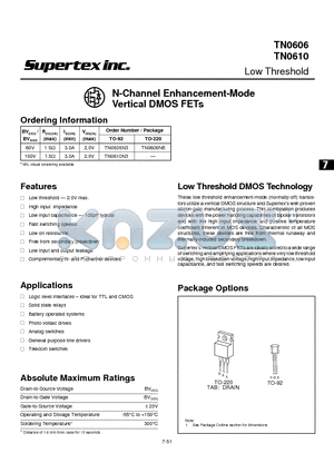 TN0610N3 datasheet - N-Channel Enhancement-Mode Vertical DMOS FETs