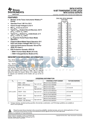 SN74LVC16373AGRDR datasheet - 16-BIT TRANSPARENT D-TYPE LATCH WITH 3-STATE OUTPUTS