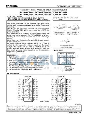 TC74VHC240FT datasheet - OCTAL BUS BUFFER. INVERTED/NON-INVERTED, 3-STATE OUTPUTS