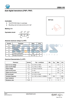 UMA11N datasheet - dual digital transistors (PNP PNP)