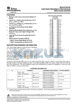 SN74LVC16374ADGVR datasheet - 16 BIT EDGE TRIGGERED D TYPE FLIP FLOP WITH 3 STATE OUTPUTS