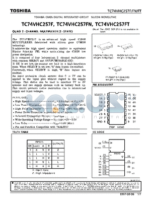 TC74VHC257F datasheet - QUAD 2-CHANNEL MULTIPLEXER (3-STATE)