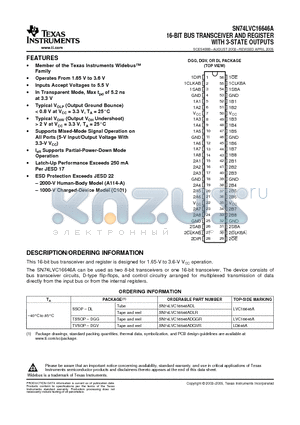 SN74LVC16646ADGGR datasheet - 16-BIT BUS TRANSCEIVER AND REGISTER WITH 3-STATE OUTPUTS