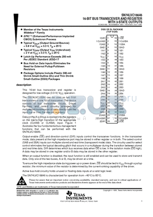 SN74LVC16646DL datasheet - 16-BIT BUS TRANSCEIVER AND REGISTER WITH 3-STATE OUTPUTS