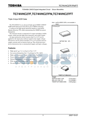 TC74VHC27FT datasheet - Triple 3-Input NOR Gate