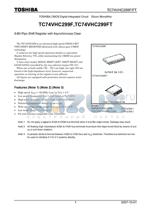 TC74VHC299F datasheet - 8-Bit Pipo Shift Register with Asynchronous Clear