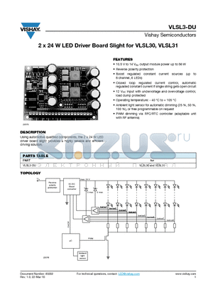VLSL3-DU datasheet - 2 x 24 W LED Driver Board Slight for VLSL30, VLSL31