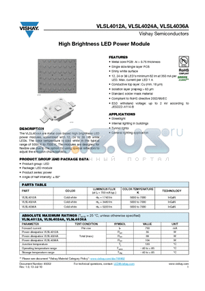 VLSL4012A datasheet - High Brightness LED Power Module