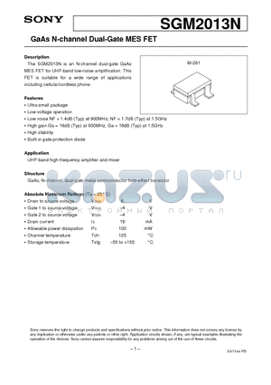 SGM2013 datasheet - GaAs N-channel Dual-Gate MES FET