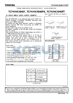 TC74VHC4040FN datasheet - 12-STAGE RIPPLE-CARRY BINARY COUNTER