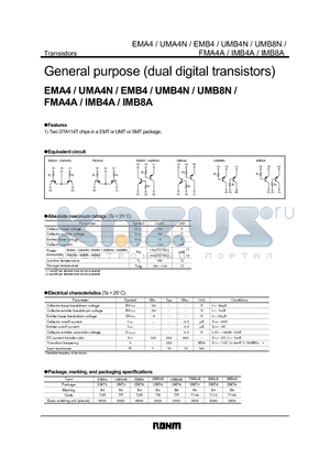 UMA4N datasheet - General purpose (dual digital transistors)