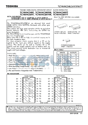 TC74VHC541FW datasheet - OCTAL BUS BUFFER INVERTED/NON INVERTED, 3-STATE OUTPUTS