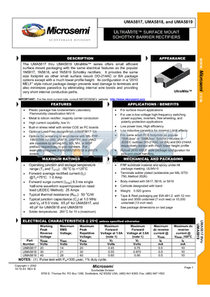 UMA5819 datasheet - ULTRAMITTE SURFACE MOUNT SCHOTTKY BARRIER RECTIFIERS