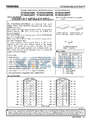 TC74VHC541FT datasheet - OCTAL BUS BUFFER INVERTED/NON INVERTED, 3-STATE OUTPUTS