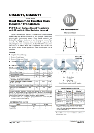 UMA6NT1 datasheet - Dual Common Emitter Bias Resistor Transistors