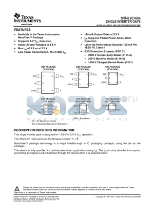 SN74LVC1G04DBVRG4 datasheet - SINGLE INVERTER GATE