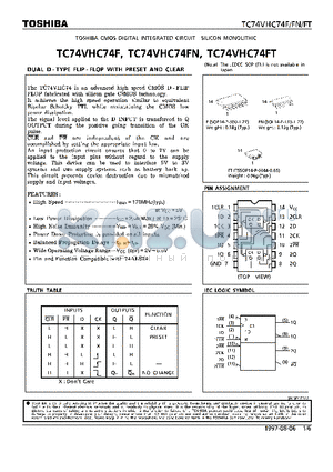 TC74VHC74 datasheet - DUAL D-TYPE FLIP-FLOP WITH PRESET AND CLEAR