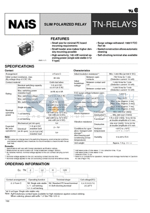 TN2-H-9V datasheet - SLIM POLARIZED RELAY