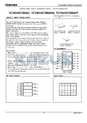 TC74VHCT00AF datasheet - CMOS DIGITAL INTEGRATED CIRCUIT SILICON MONOLITHIC QUAD 2-INPUT NAND GATE