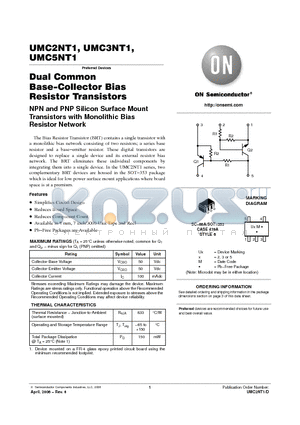 UMC3NT2G datasheet - Dual Common Base−Collector Bias Resistor Transistors