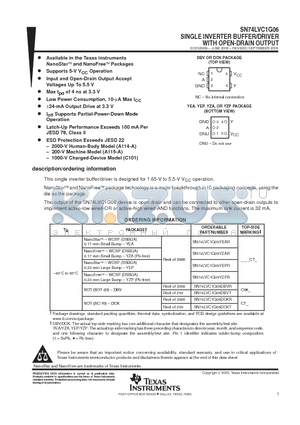 SN74LVC1G06DBVT datasheet - SINGLE INVERTER BUFFER/DRIVER WITH OPEN-DRAIN OUTPUT